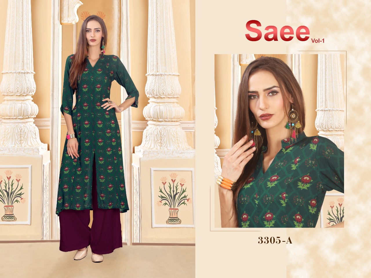Saee Vol-1 By Ram Fashion 3301-a To 3310-b Series Beautiful Stylish Fancy Colorful Casual Wear & Ethnic Wear & Ready To Wear Rayon Cotton Digital Printed Kurtis With Bottom At Wholesale Price