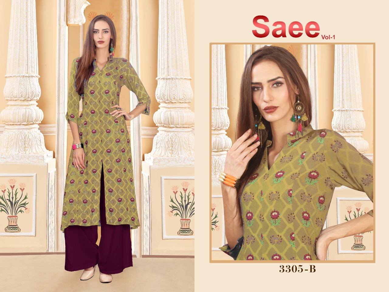 Saee Vol-1 By Ram Fashion 3301-a To 3310-b Series Beautiful Stylish Fancy Colorful Casual Wear & Ethnic Wear & Ready To Wear Rayon Cotton Digital Printed Kurtis With Bottom At Wholesale Price