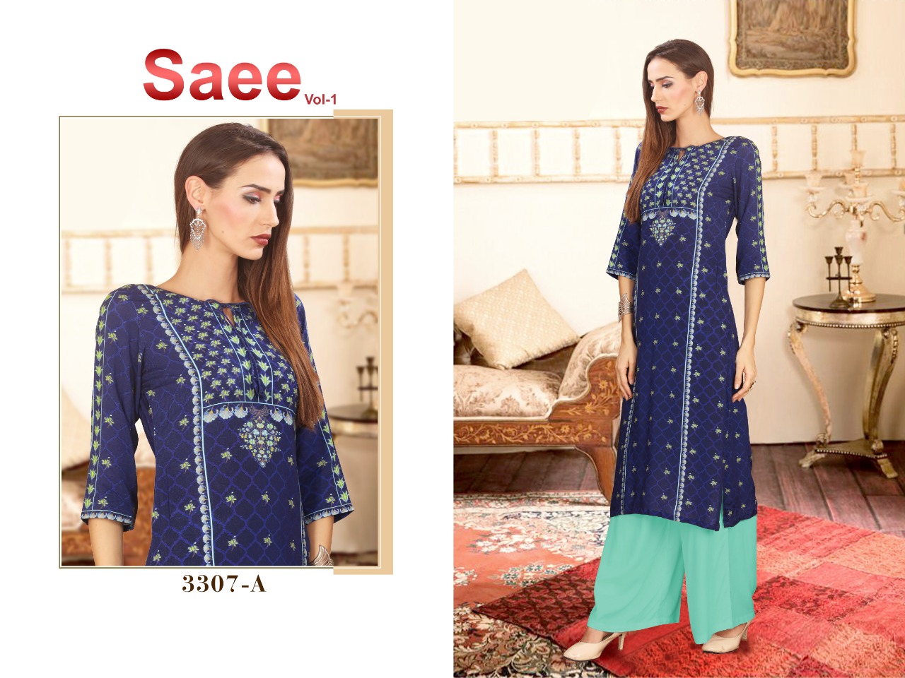 Saee Vol-1 By Ram Fashion 3301-a To 3310-b Series Beautiful Stylish Fancy Colorful Casual Wear & Ethnic Wear & Ready To Wear Rayon Cotton Digital Printed Kurtis With Bottom At Wholesale Price