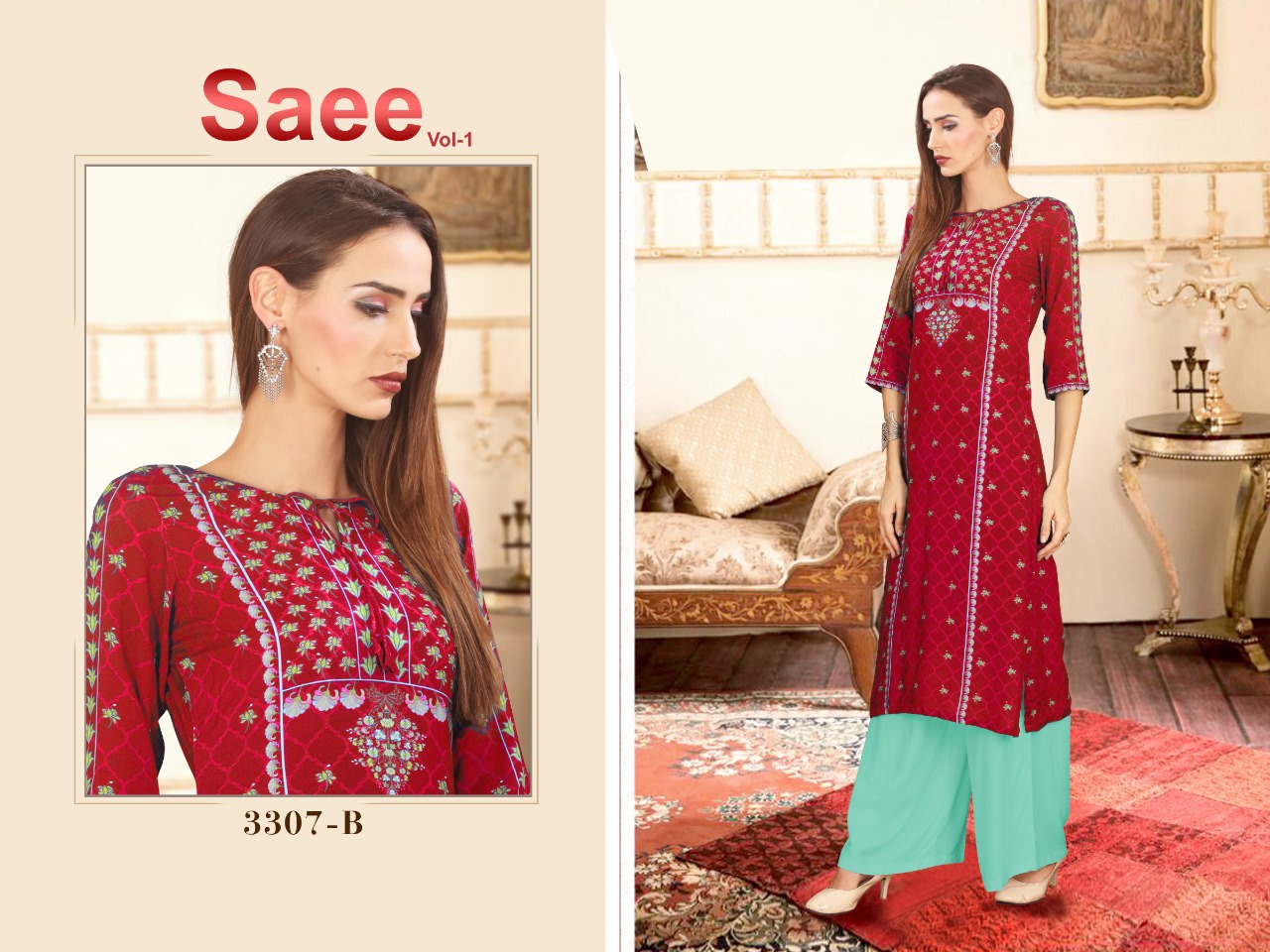 Saee Vol-1 By Ram Fashion 3301-a To 3310-b Series Beautiful Stylish Fancy Colorful Casual Wear & Ethnic Wear & Ready To Wear Rayon Cotton Digital Printed Kurtis With Bottom At Wholesale Price