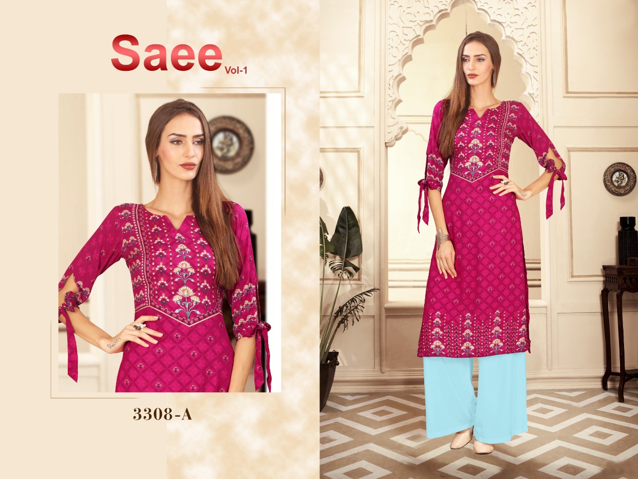 Saee Vol-1 By Ram Fashion 3301-a To 3310-b Series Beautiful Stylish Fancy Colorful Casual Wear & Ethnic Wear & Ready To Wear Rayon Cotton Digital Printed Kurtis With Bottom At Wholesale Price