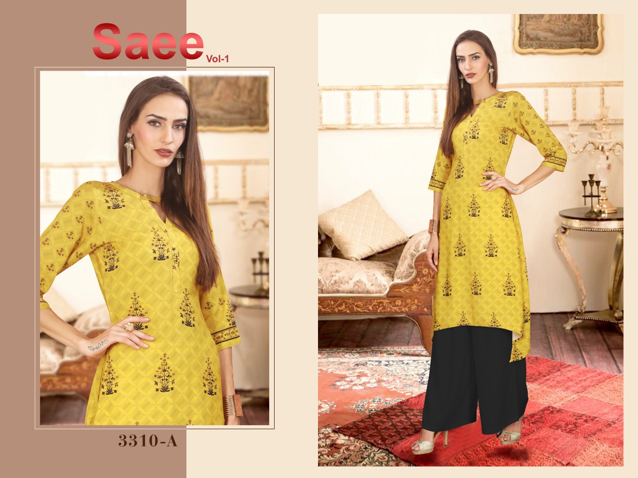 Saee Vol-1 By Ram Fashion 3301-a To 3310-b Series Beautiful Stylish Fancy Colorful Casual Wear & Ethnic Wear & Ready To Wear Rayon Cotton Digital Printed Kurtis With Bottom At Wholesale Price