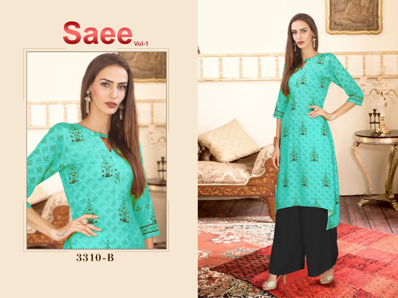Saee Vol-1 By Ram Fashion 3301-a To 3310-b Series Beautiful Stylish Fancy Colorful Casual Wear & Ethnic Wear & Ready To Wear Rayon Cotton Digital Printed Kurtis With Bottom At Wholesale Price