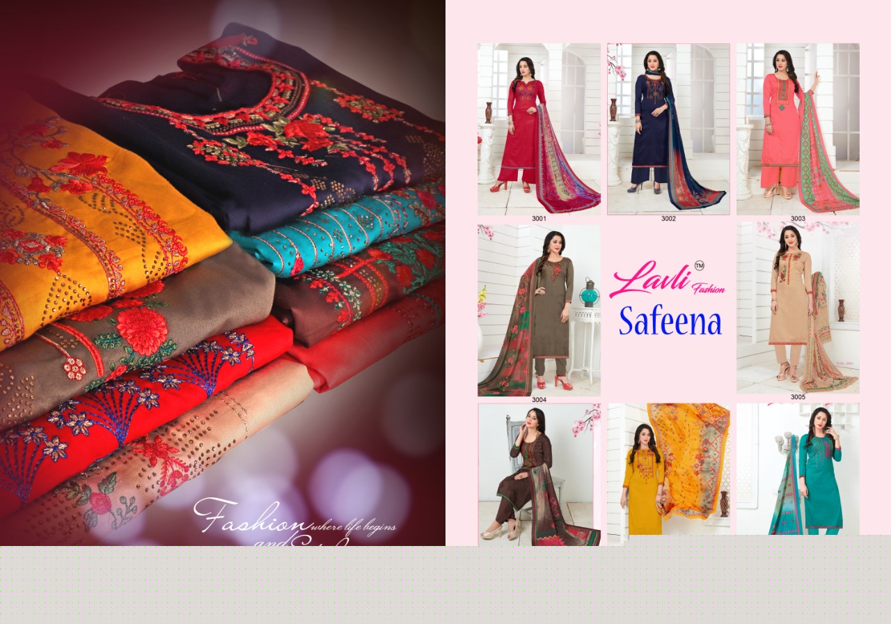 Safeena Vol-30 By Lavli Fashion 3001 To 3008 Series Indian Traditional Wear Collection Beautiful Stylish Fancy Colorful Party Wear & Occasional Wear Jam Silk Embroidered Dress At Wholesale Price