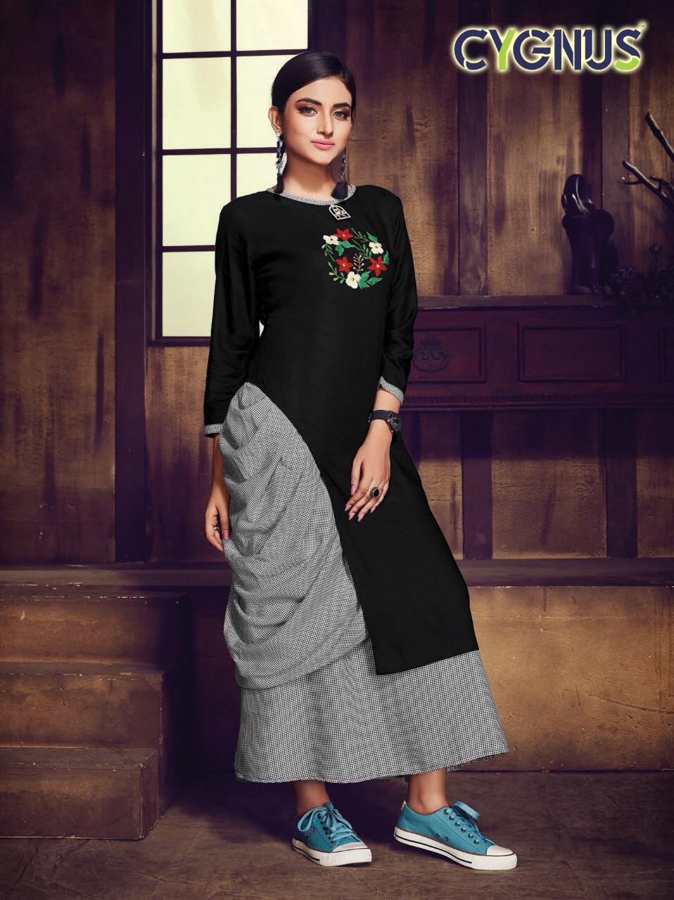 Saffron By Cygnus 4001 To 4006 Series Beautiful Colorful Stylish Fancy Casual Wear & Ethnic Wear & Ready To Wear Heavy Rayon Printed Kurtis With Dhoti And Shrug At Wholesale Price