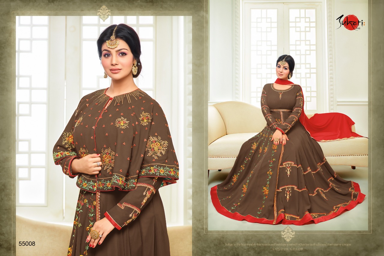 Safrina By Suhati Fab 55008 To 55013 Series Designer Anarkali Suits Colorful Stylish Fancy Beautiful Party Wear & Occasional Wear Faux Georgette Embroidered Dresses At Wholesale Price