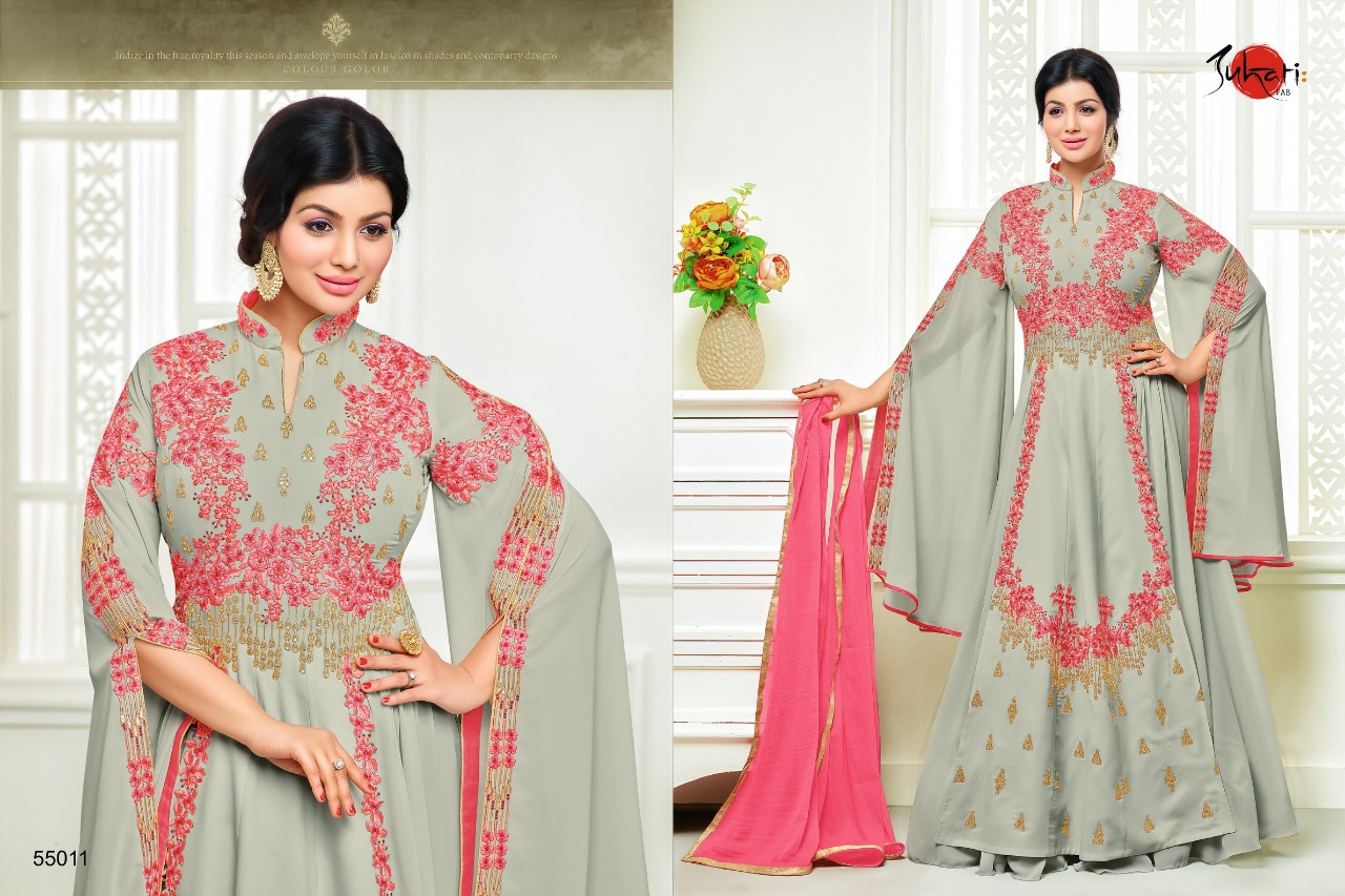 Safrina By Suhati Fab 55008 To 55013 Series Designer Anarkali Suits Colorful Stylish Fancy Beautiful Party Wear & Occasional Wear Faux Georgette Embroidered Dresses At Wholesale Price
