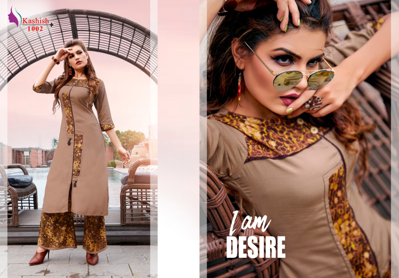 Sahiba By Kashish 1001 To 1007 Series Beautiful Stylish Fancy Colorful Casual Wear & Ethnic Wear & Ready To Wear Rayon Printed Kurtis & Palazzos At Wholesale Price