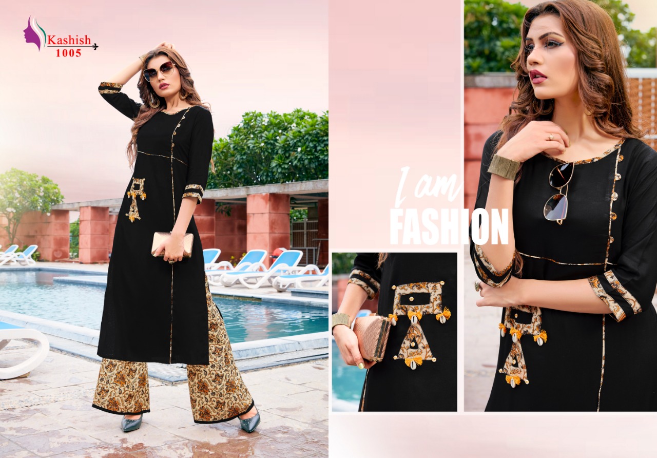 Sahiba By Kashish 1001 To 1007 Series Beautiful Stylish Fancy Colorful Casual Wear & Ethnic Wear & Ready To Wear Rayon Printed Kurtis & Palazzos At Wholesale Price