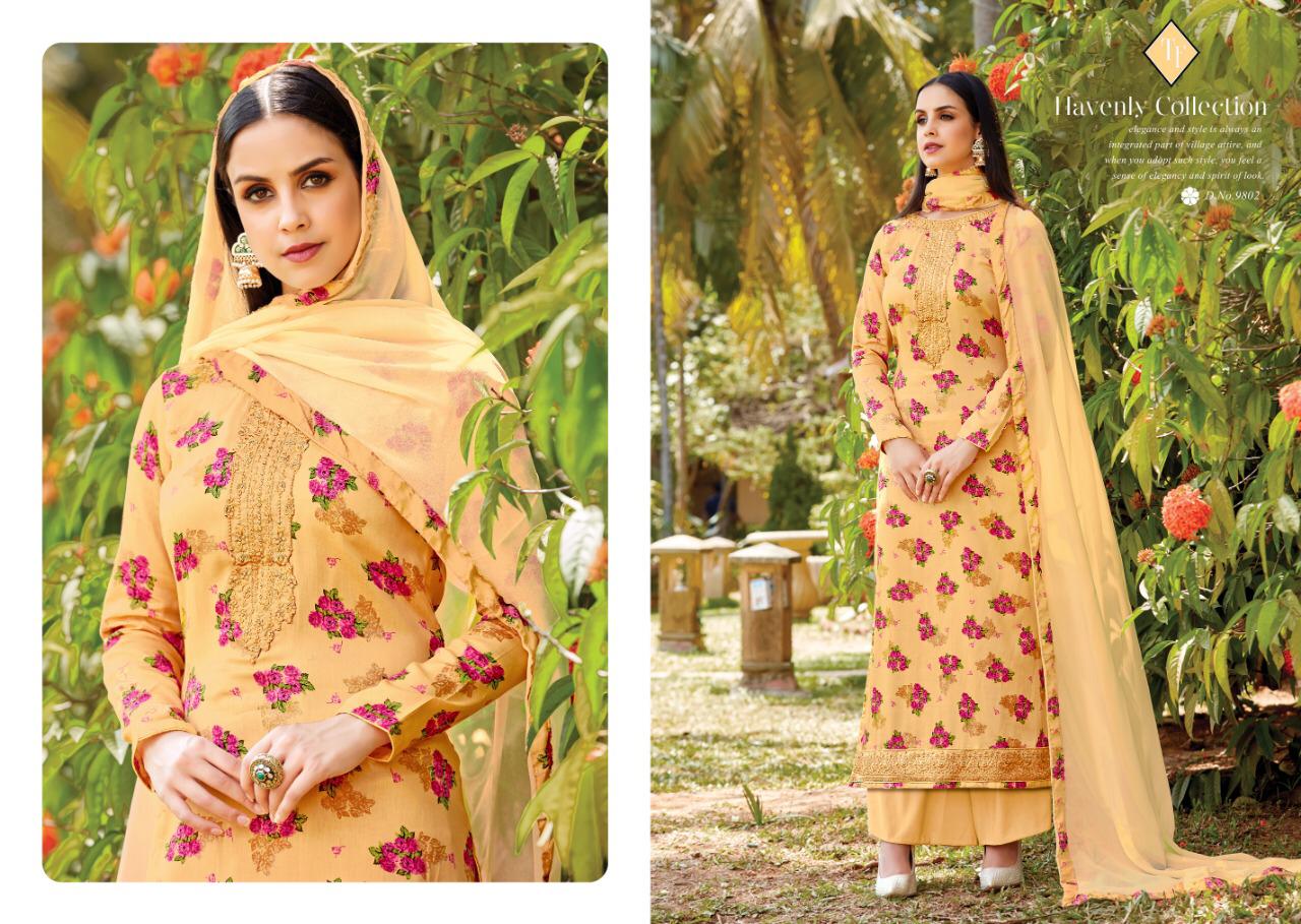 Saho By Tanishk Fashion 9801 To 9808 Series Indian Traditional Wear Collection Beautiful Stylish Fancy Colorful Party Wear & Occasional Wear Pure Jam Silk Satin Print With Embroidery Work Dresses At Wholesale Price