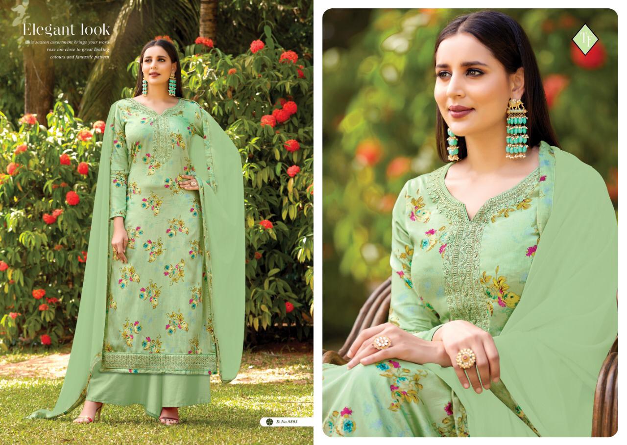 Saho By Tanishk Fashion 9801 To 9808 Series Indian Traditional Wear Collection Beautiful Stylish Fancy Colorful Party Wear & Occasional Wear Pure Jam Silk Satin Print With Embroidery Work Dresses At Wholesale Price