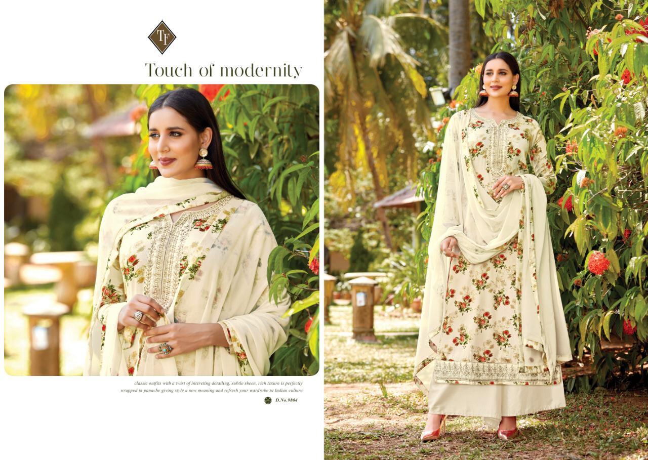 Saho By Tanishk Fashion 9801 To 9808 Series Indian Traditional Wear Collection Beautiful Stylish Fancy Colorful Party Wear & Occasional Wear Pure Jam Silk Satin Print With Embroidery Work Dresses At Wholesale Price