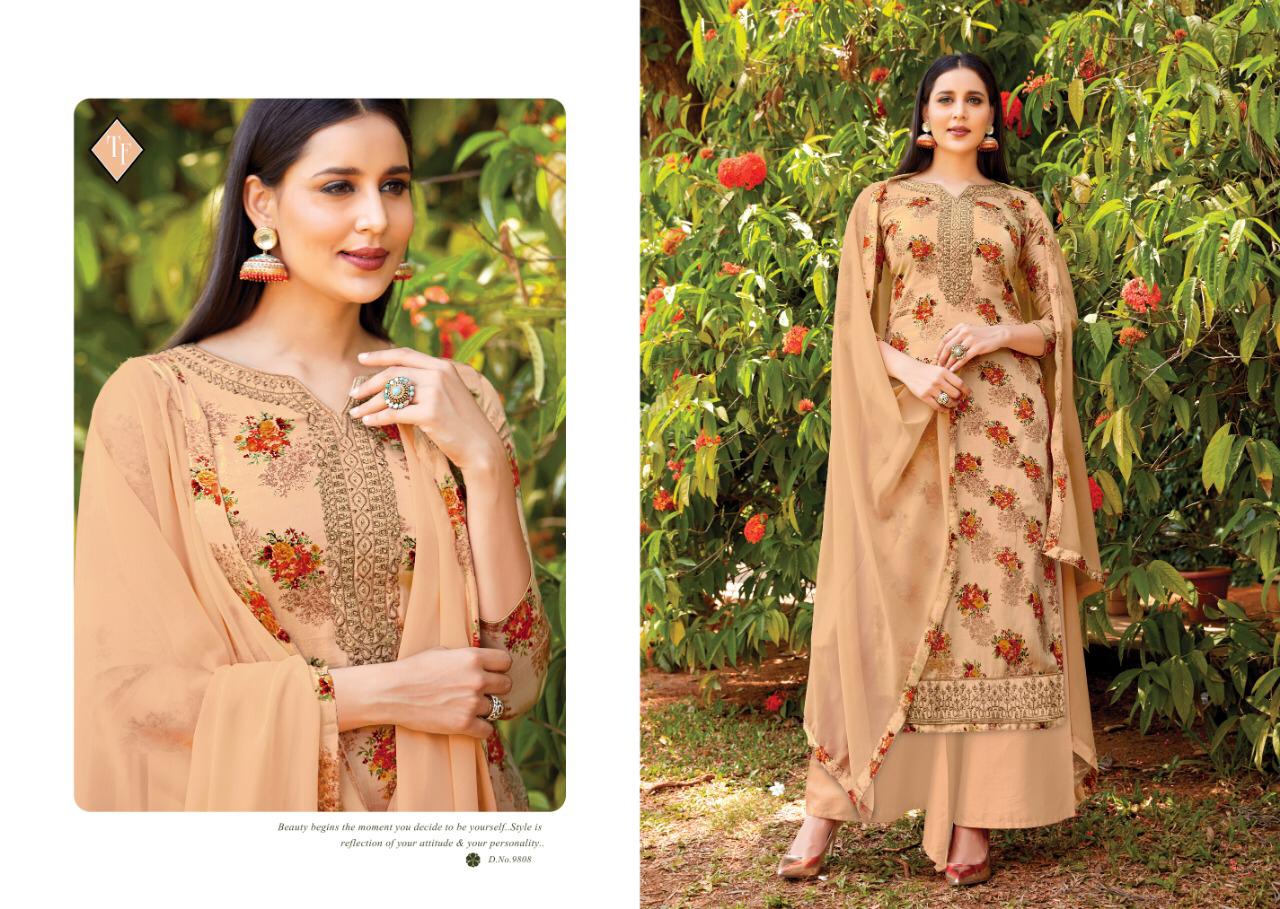 Saho By Tanishk Fashion 9801 To 9808 Series Indian Traditional Wear Collection Beautiful Stylish Fancy Colorful Party Wear & Occasional Wear Pure Jam Silk Satin Print With Embroidery Work Dresses At Wholesale Price