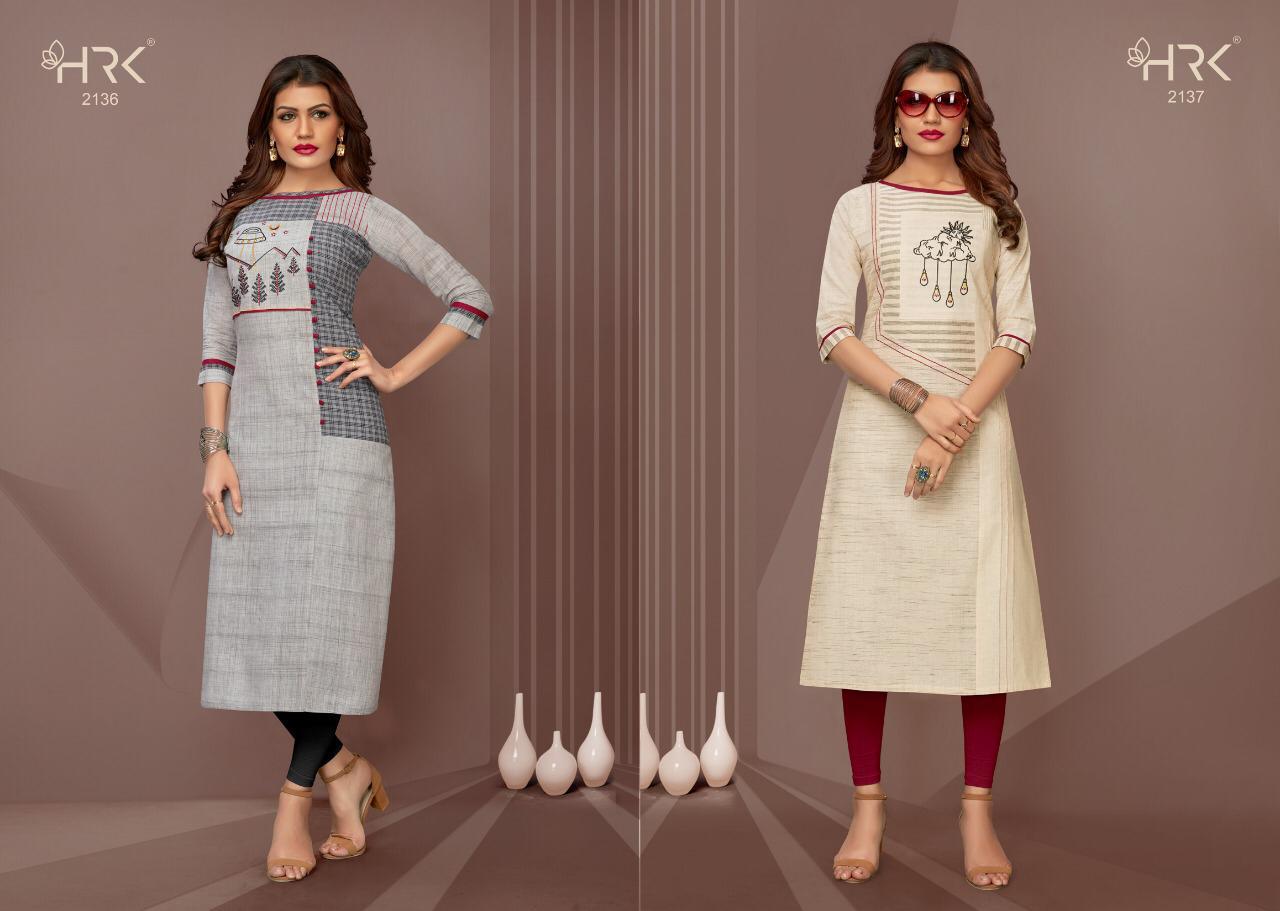 Saisha Vol-2 By Hrk 2134 To 2139 Beautiful Stylish Colorful Fancy Party Wear & Ethnic Wear & Ready To Wear Cotton Mix With Embroidery Work Kurtis At Wholesale Price
