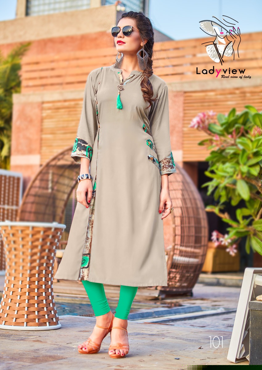 Saisha By Lady View 101 To 108 Series Stylish Beautiful Fancy Colorful Casual Wear & Ethnic Wear Heavy Rayon Printed Kurtis At Wholesale Price
