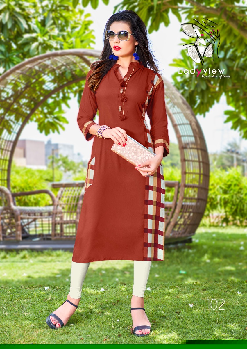 Saisha By Lady View 101 To 108 Series Stylish Beautiful Fancy Colorful Casual Wear & Ethnic Wear Heavy Rayon Printed Kurtis At Wholesale Price