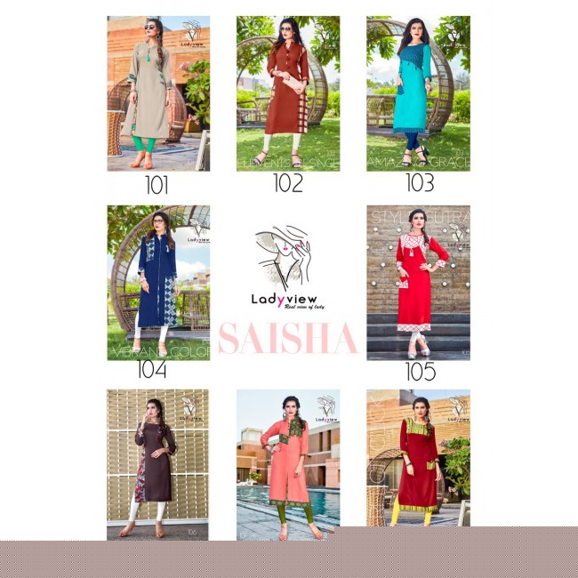 Saisha By Lady View 101 To 108 Series Stylish Beautiful Fancy Colorful Casual Wear & Ethnic Wear Heavy Rayon Printed Kurtis At Wholesale Price