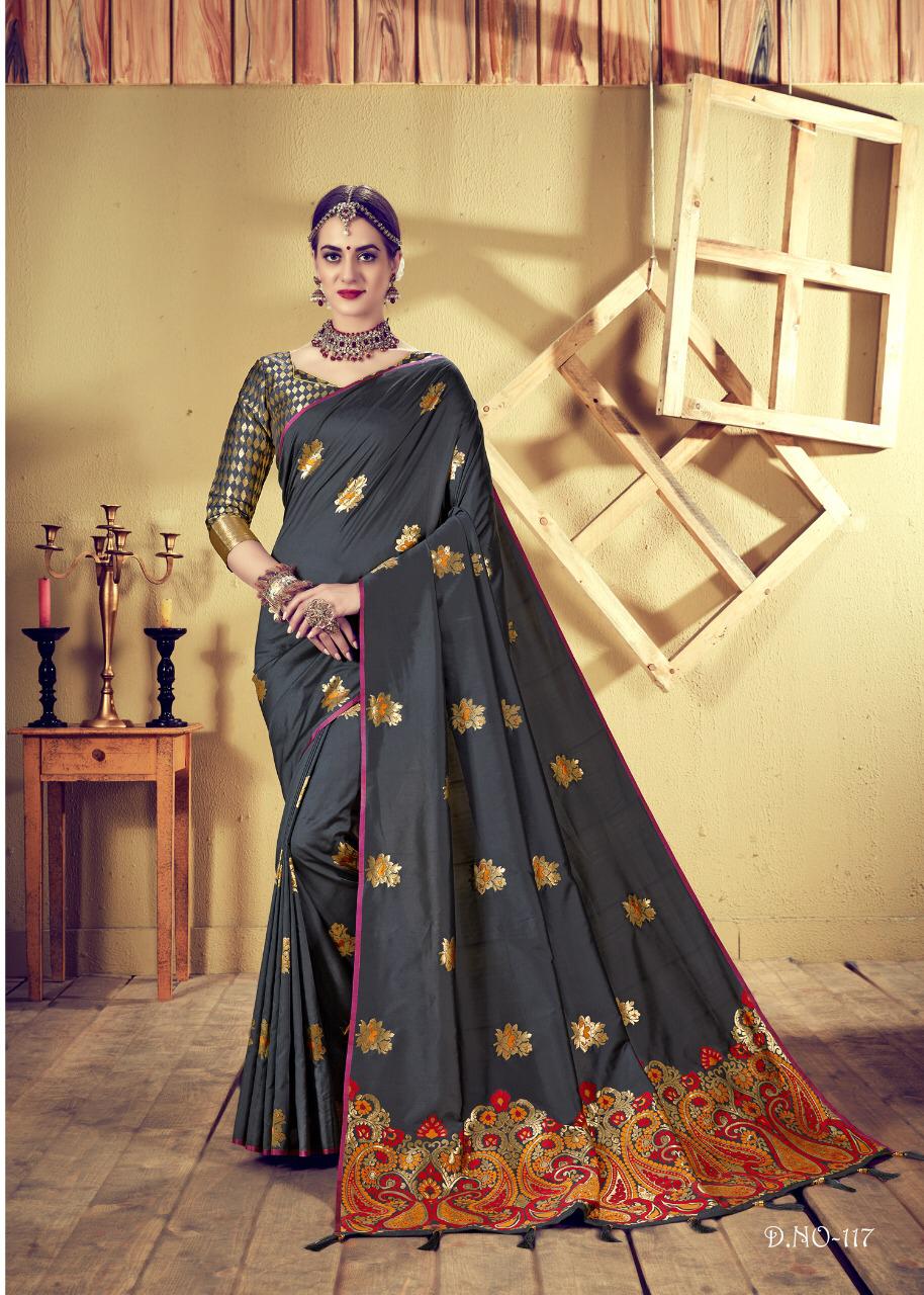 Sakhi By Kianaa Fashion 117 To 124 Series Indian Traditional Wear Collection Beautiful Stylish Fancy Colorful Party Wear & Occasional Wear Dyed Silk Meena Printed Sarees At Wholesale Price