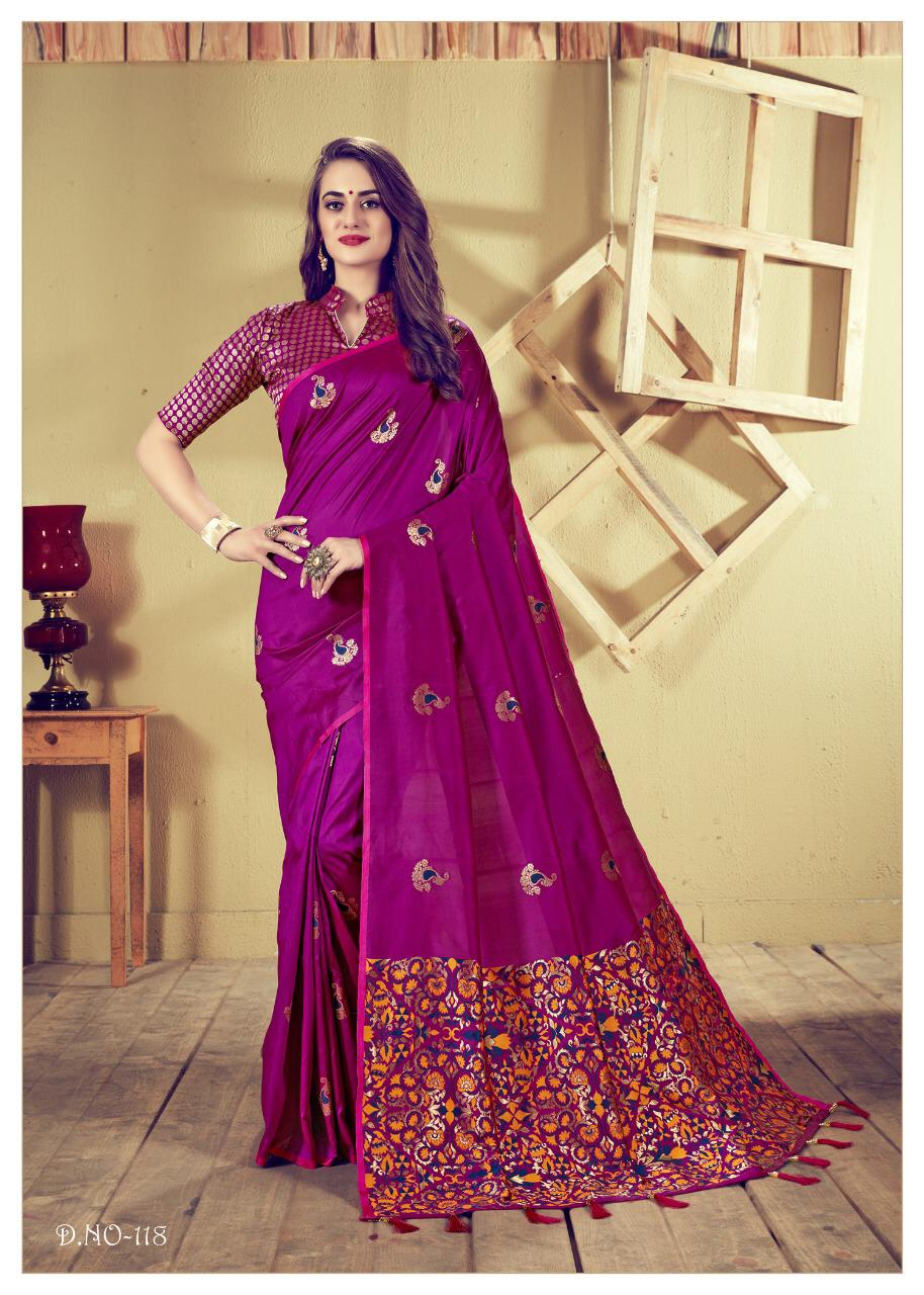 Sakhi By Kianaa Fashion 117 To 124 Series Indian Traditional Wear Collection Beautiful Stylish Fancy Colorful Party Wear & Occasional Wear Dyed Silk Meena Printed Sarees At Wholesale Price