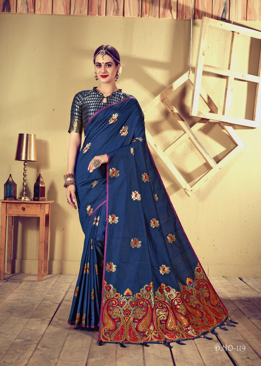 Sakhi By Kianaa Fashion 117 To 124 Series Indian Traditional Wear Collection Beautiful Stylish Fancy Colorful Party Wear & Occasional Wear Dyed Silk Meena Printed Sarees At Wholesale Price