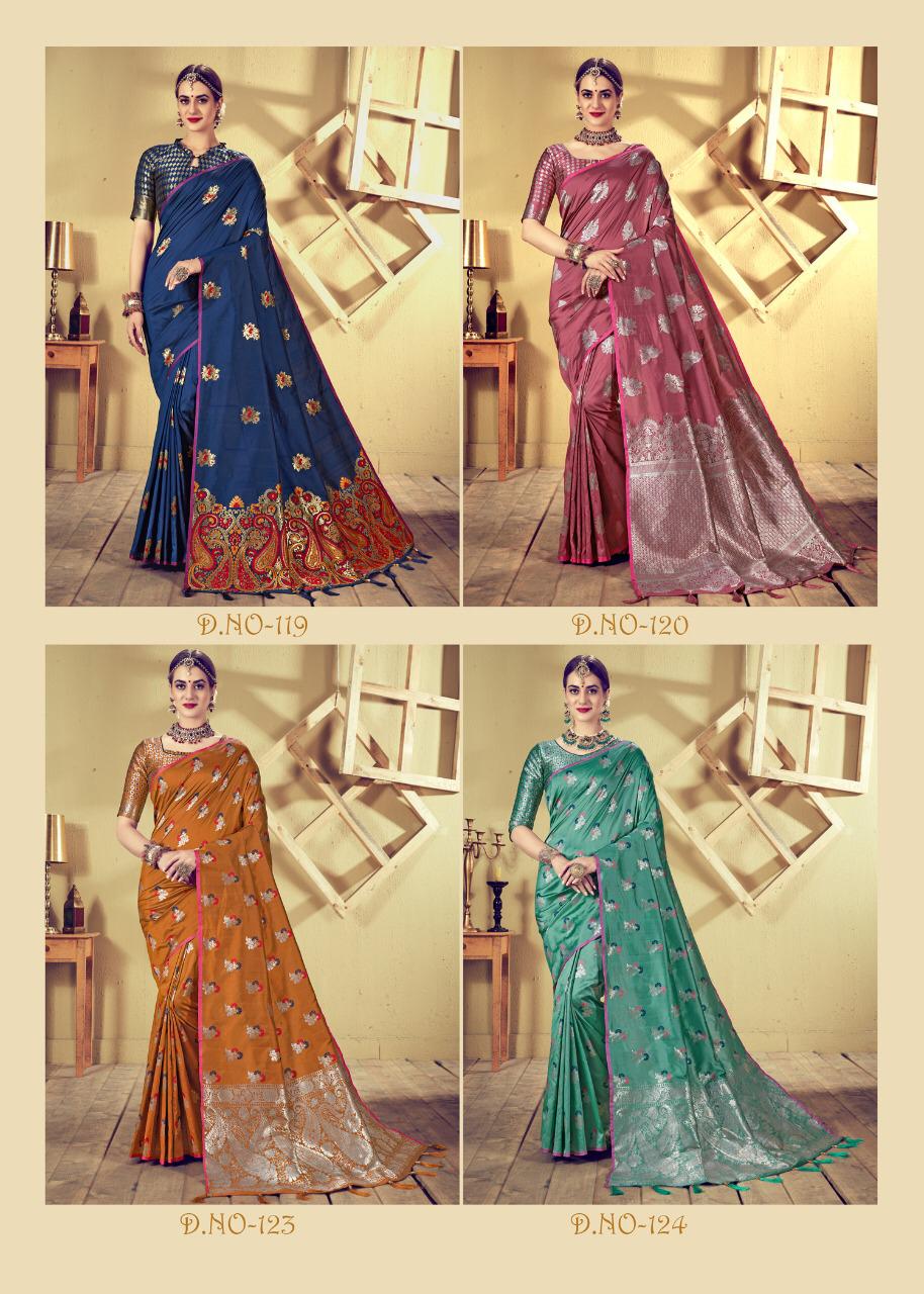 Sakhi By Kianaa Fashion 117 To 124 Series Indian Traditional Wear Collection Beautiful Stylish Fancy Colorful Party Wear & Occasional Wear Dyed Silk Meena Printed Sarees At Wholesale Price