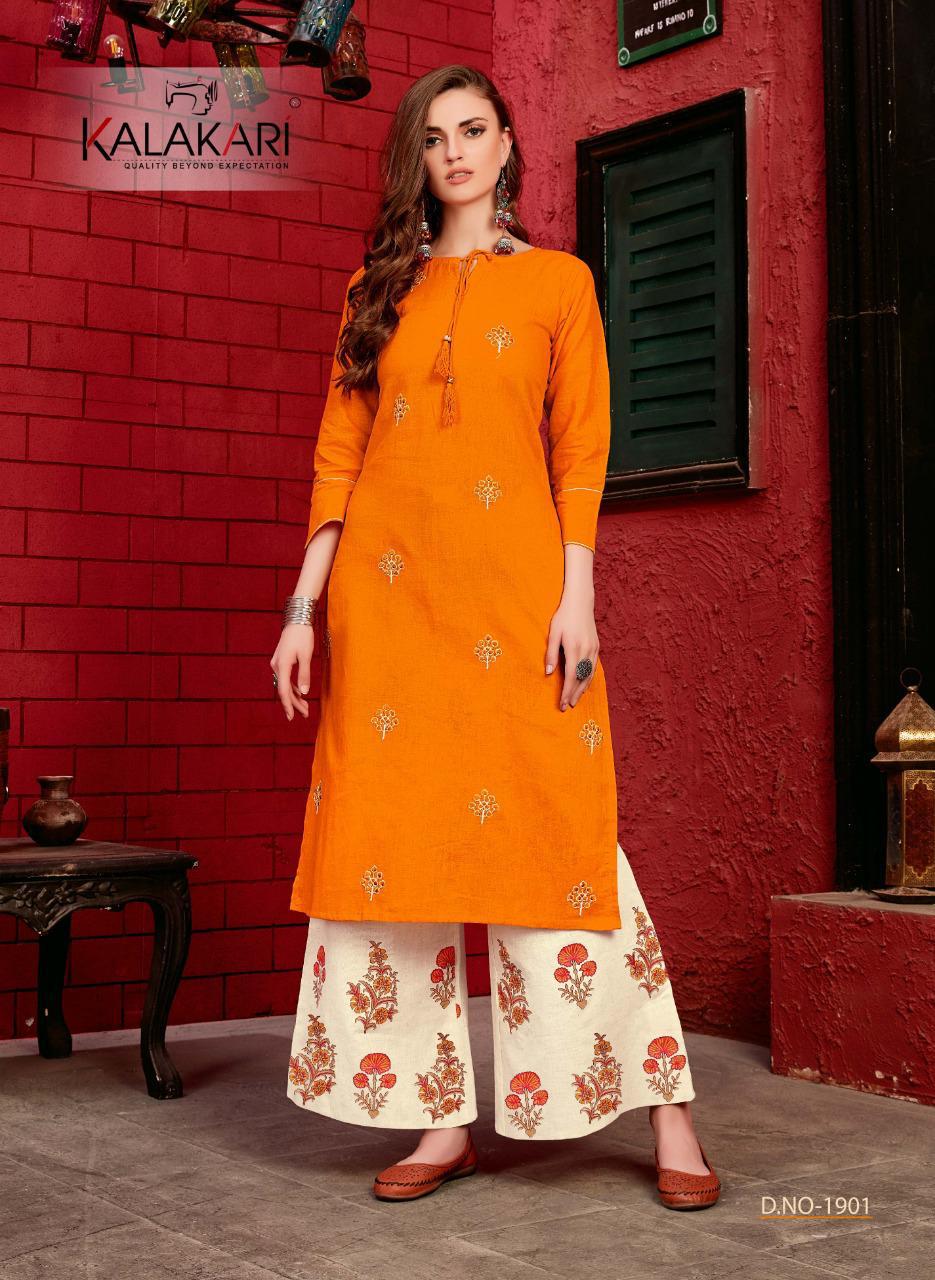 Sakhi Saheli Vol-19 By Kalakari 1901 To 1905 Series Designer Beautiful Colorful Stylish Fancy Casual Wear & Ethnic Wear & Ready To Wear Cotton Embroidered Kurtis With Bottom At Wholesale Price