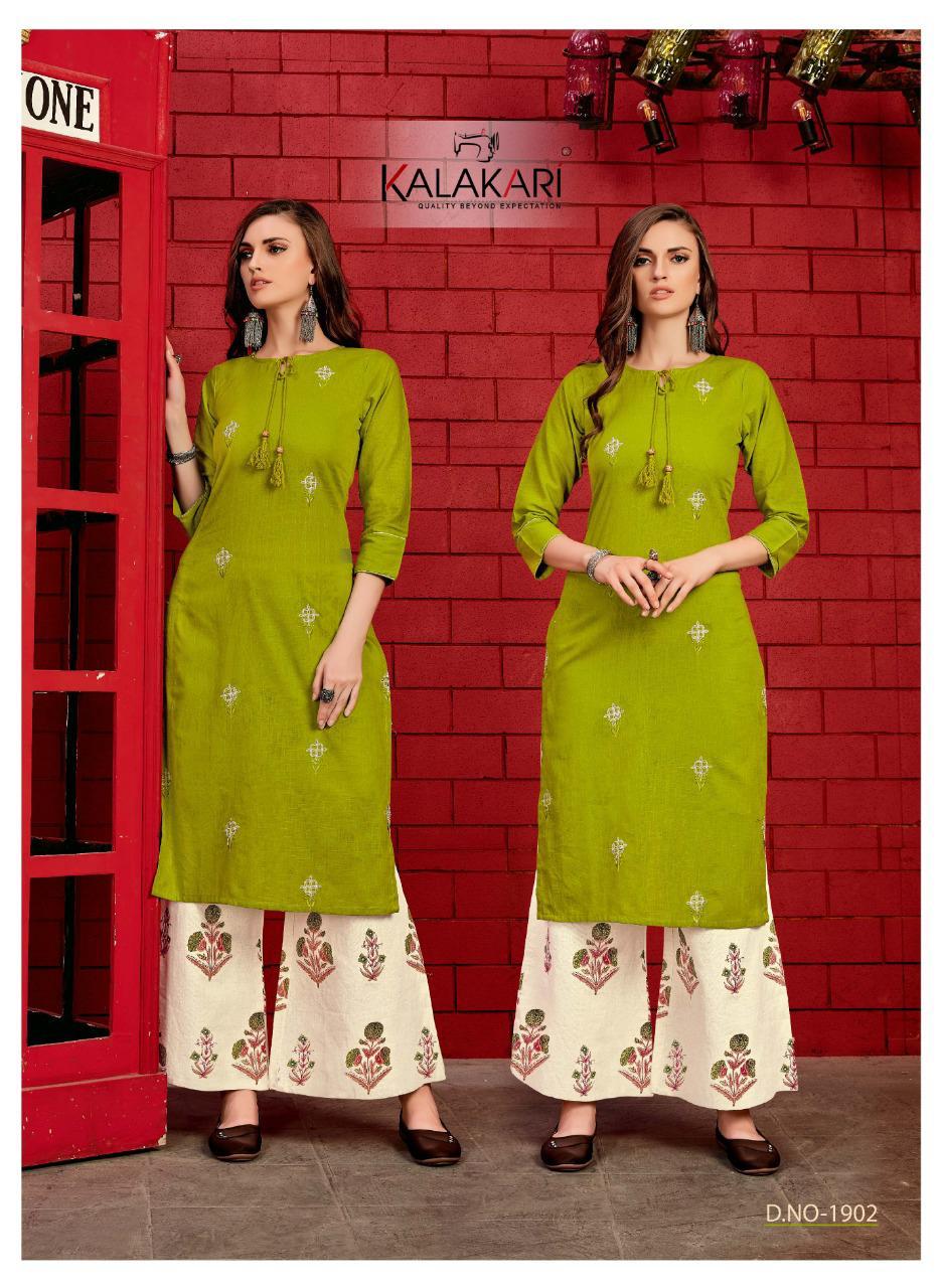 Sakhi Saheli Vol-19 By Kalakari 1901 To 1905 Series Designer Beautiful Colorful Stylish Fancy Casual Wear & Ethnic Wear & Ready To Wear Cotton Embroidered Kurtis With Bottom At Wholesale Price