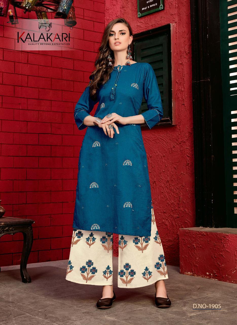 Sakhi Saheli Vol-19 By Kalakari 1901 To 1905 Series Designer Beautiful Colorful Stylish Fancy Casual Wear & Ethnic Wear & Ready To Wear Cotton Embroidered Kurtis With Bottom At Wholesale Price