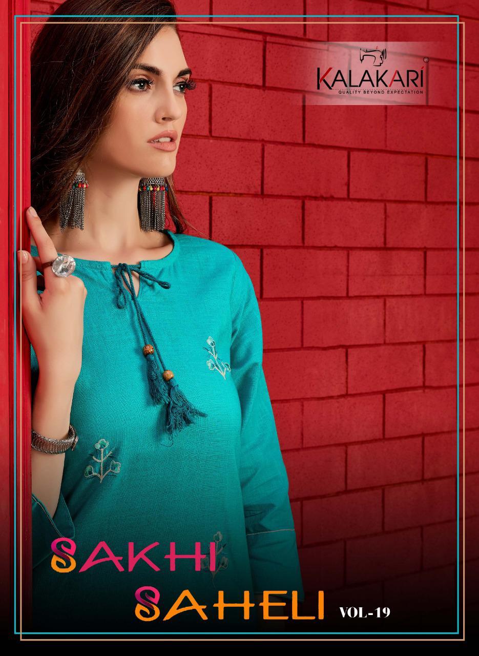 Sakhi Saheli Vol-19 By Kalakari 1901 To 1905 Series Designer Beautiful Colorful Stylish Fancy Casual Wear & Ethnic Wear & Ready To Wear Cotton Embroidered Kurtis With Bottom At Wholesale Price