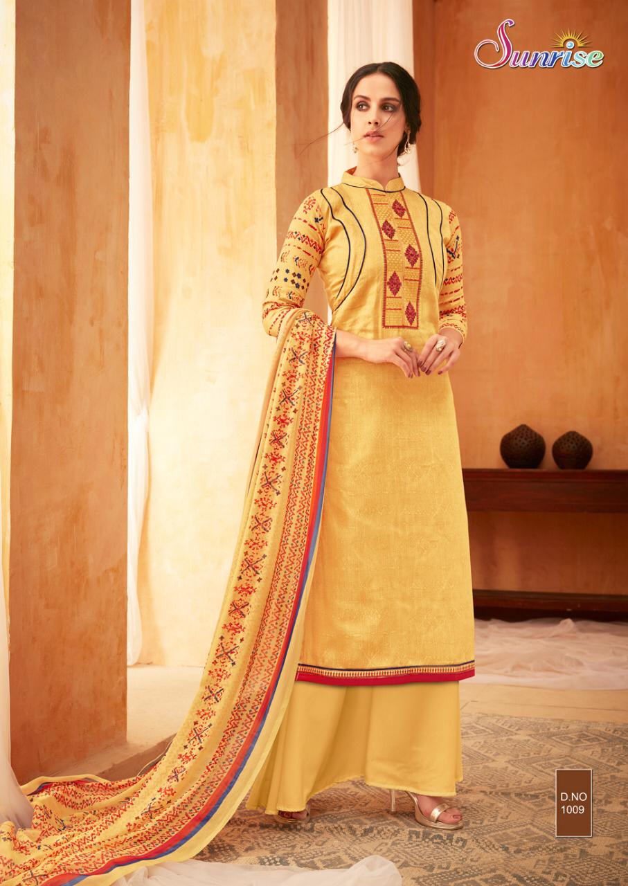 Sakhiya By Sunrise Creation 1001 To 1010 Series Beautiful Suits Colorful Stylish Fancy Colorful Casual Wear & Ethnic Wear Jam Satin Embroidery Work Dresses At Wholesale Price