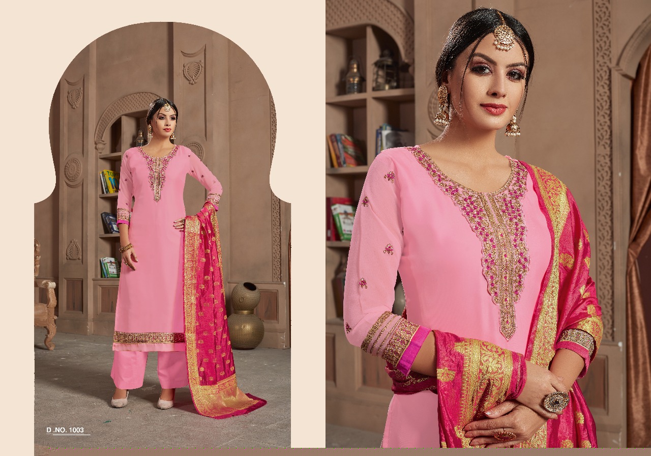 Sakina Vol-5 By One Choice 1001 To 1005 Series Beautiful Collection Suits Stylish Fancy Colorful Party Wear & Ethnic Wear Satin Georgette With Work Dresses At Wholesale Price
