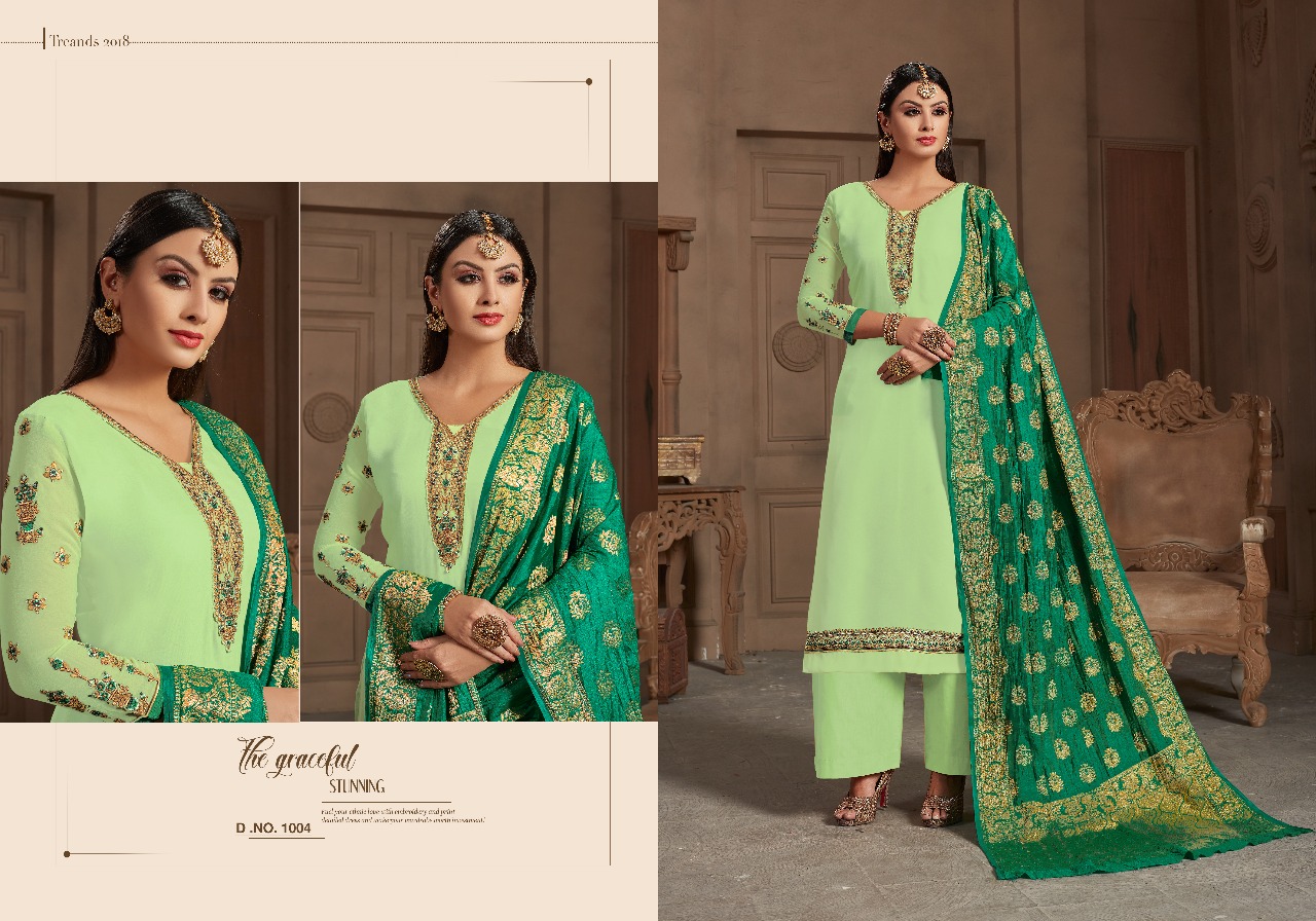 Sakina Vol-5 By One Choice 1001 To 1005 Series Beautiful Collection Suits Stylish Fancy Colorful Party Wear & Ethnic Wear Satin Georgette With Work Dresses At Wholesale Price