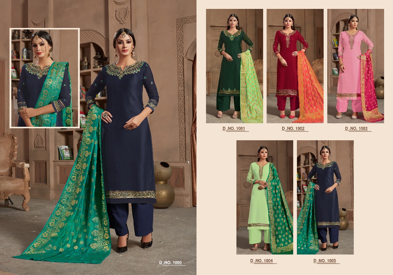 Sakina Vol-5 By One Choice 1001 To 1005 Series Beautiful Collection Suits Stylish Fancy Colorful Party Wear & Ethnic Wear Satin Georgette With Work Dresses At Wholesale Price