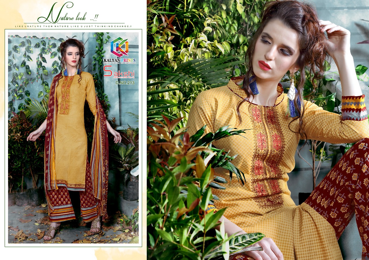 Sakshi Vol-2 By Kalyan Prints 213 To 220 Series Beautiful Stylish Fancy Colorful Ethnic Wear Collection Casual Wear Cambric Cotton Printed & Embroidered Dresses At Wholesale Price