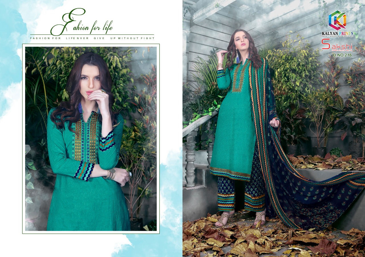 Sakshi Vol-2 By Kalyan Prints 213 To 220 Series Beautiful Stylish Fancy Colorful Ethnic Wear Collection Casual Wear Cambric Cotton Printed & Embroidered Dresses At Wholesale Price
