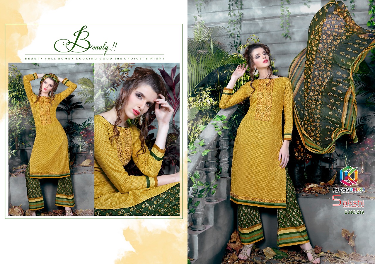 Sakshi Vol-2 By Kalyan Prints 213 To 220 Series Beautiful Stylish Fancy Colorful Ethnic Wear Collection Casual Wear Cambric Cotton Printed & Embroidered Dresses At Wholesale Price