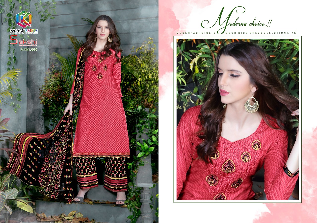 Sakshi Vol-2 By Kalyan Prints 213 To 220 Series Beautiful Stylish Fancy Colorful Ethnic Wear Collection Casual Wear Cambric Cotton Printed & Embroidered Dresses At Wholesale Price