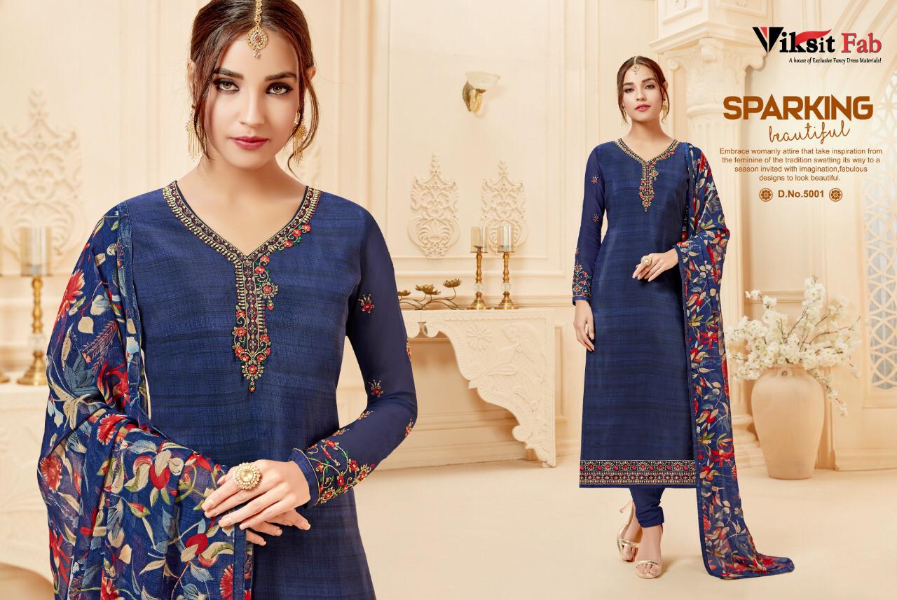 Samaira Vol-5 By Viksit Fab 5001 To 5012 Series Beautiful Suits Stylish Fancy Colorful Party Wear & Ethnic Wear Heavy French Crepe Embroidered Dresses At Wholesale Price