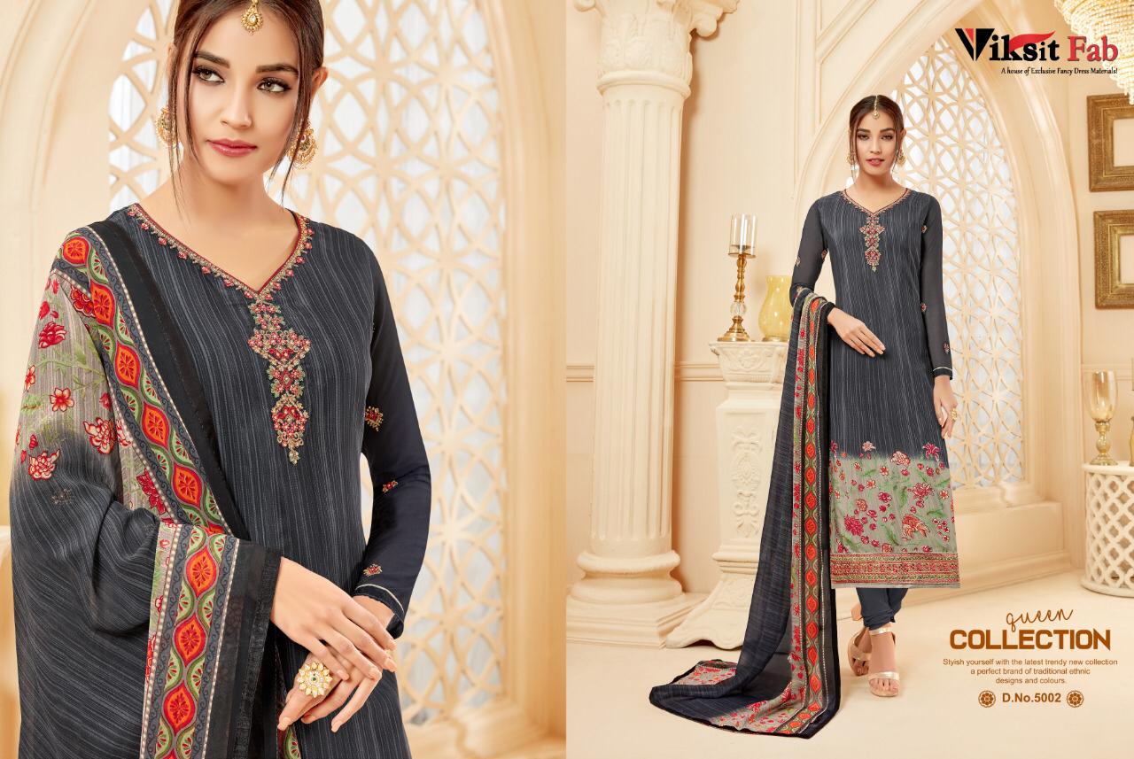 Samaira Vol-5 By Viksit Fab 5001 To 5012 Series Beautiful Suits Stylish Fancy Colorful Party Wear & Ethnic Wear Heavy French Crepe Embroidered Dresses At Wholesale Price