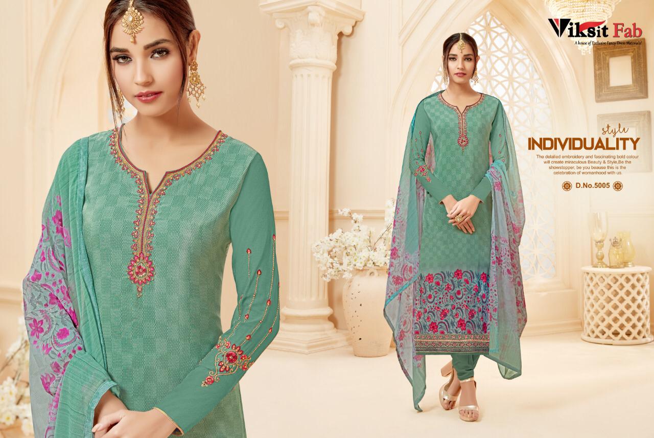 Samaira Vol-5 By Viksit Fab 5001 To 5012 Series Beautiful Suits Stylish Fancy Colorful Party Wear & Ethnic Wear Heavy French Crepe Embroidered Dresses At Wholesale Price