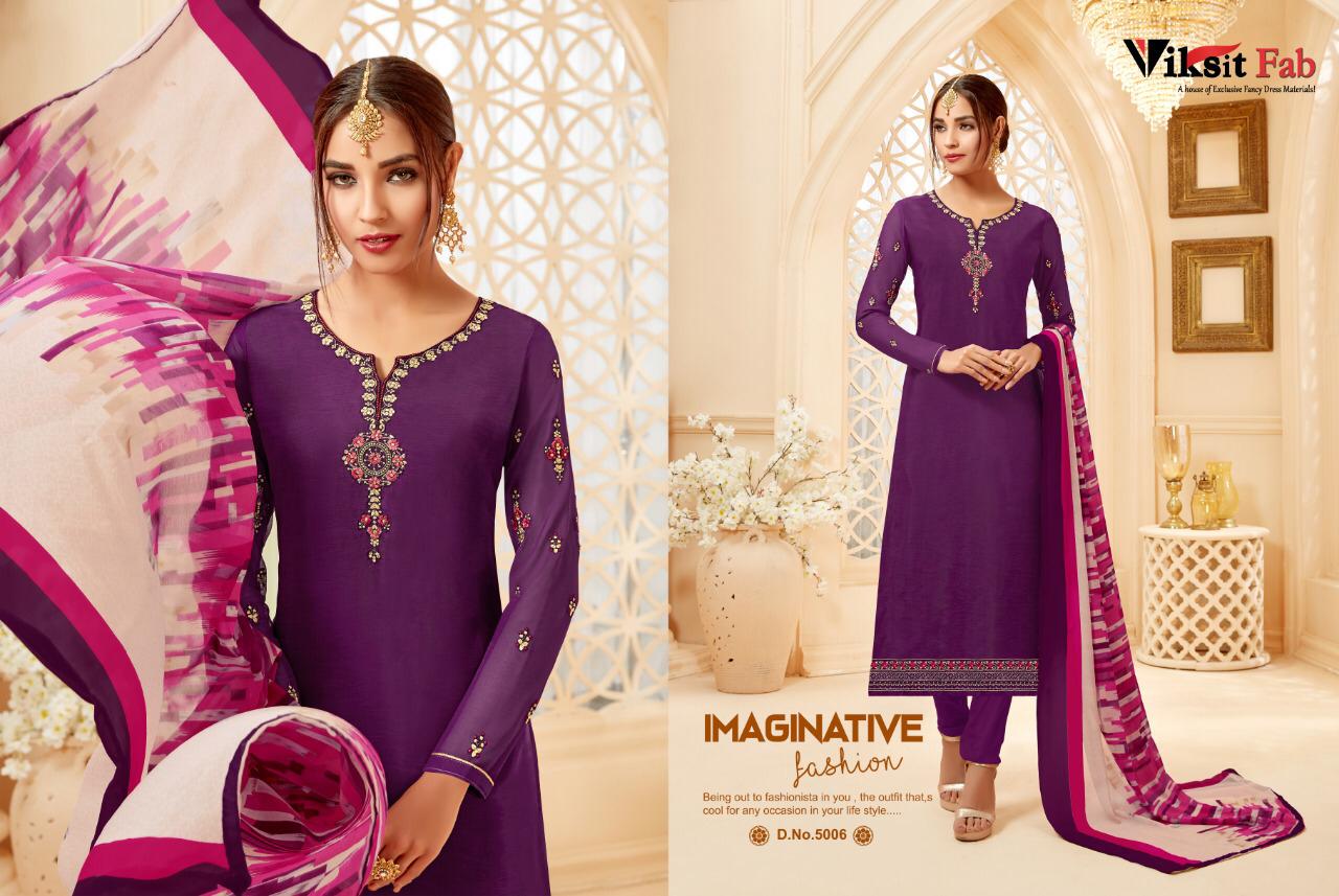 Samaira Vol-5 By Viksit Fab 5001 To 5012 Series Beautiful Suits Stylish Fancy Colorful Party Wear & Ethnic Wear Heavy French Crepe Embroidered Dresses At Wholesale Price