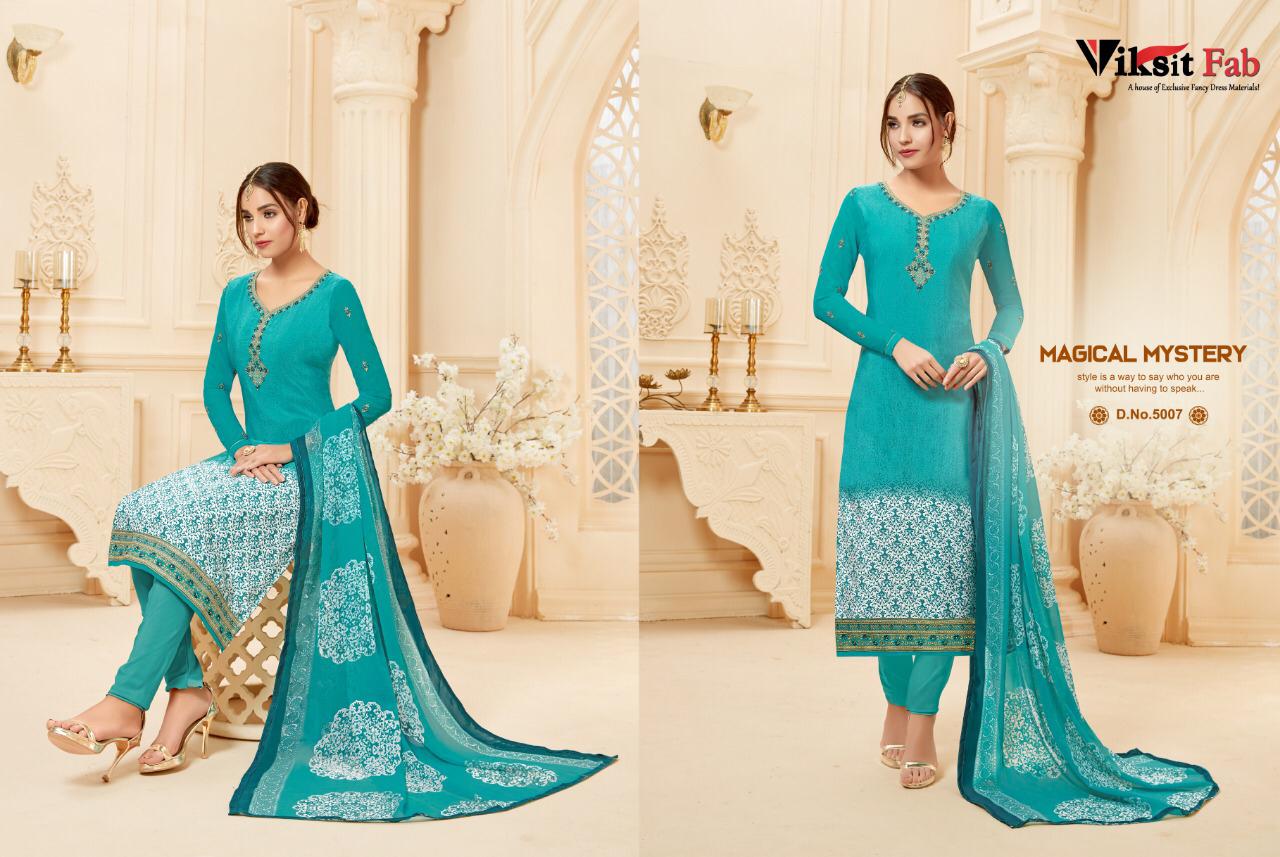 Samaira Vol-5 By Viksit Fab 5001 To 5012 Series Beautiful Suits Stylish Fancy Colorful Party Wear & Ethnic Wear Heavy French Crepe Embroidered Dresses At Wholesale Price