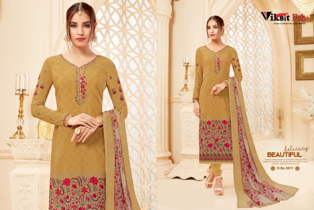 Samaira Vol-5 By Viksit Fab 5001 To 5012 Series Beautiful Suits Stylish Fancy Colorful Party Wear & Ethnic Wear Heavy French Crepe Embroidered Dresses At Wholesale Price