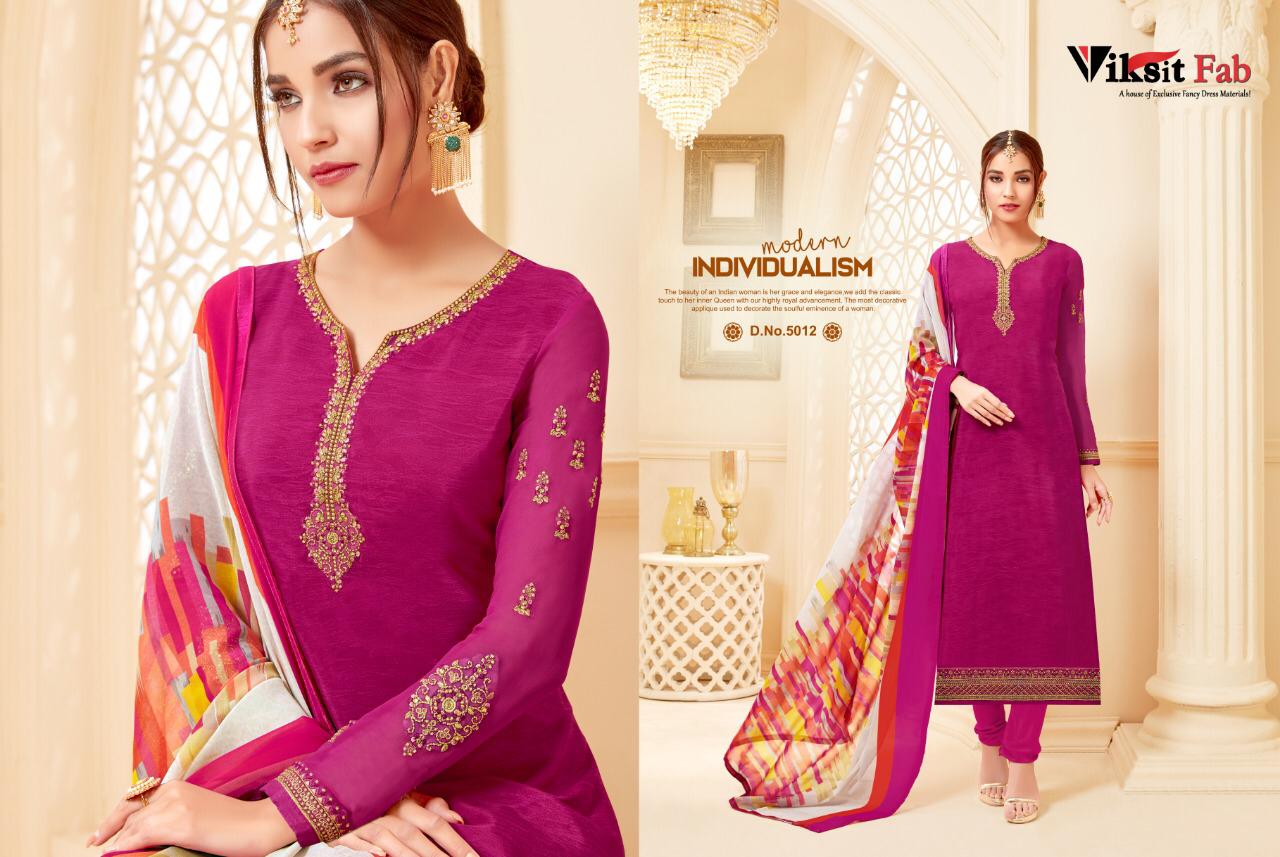 Samaira Vol-5 By Viksit Fab 5001 To 5012 Series Beautiful Suits Stylish Fancy Colorful Party Wear & Ethnic Wear Heavy French Crepe Embroidered Dresses At Wholesale Price