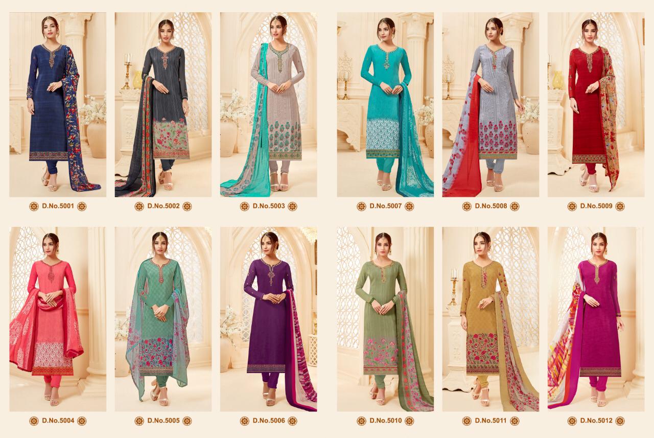 Samaira Vol-5 By Viksit Fab 5001 To 5012 Series Beautiful Suits Stylish Fancy Colorful Party Wear & Ethnic Wear Heavy French Crepe Embroidered Dresses At Wholesale Price