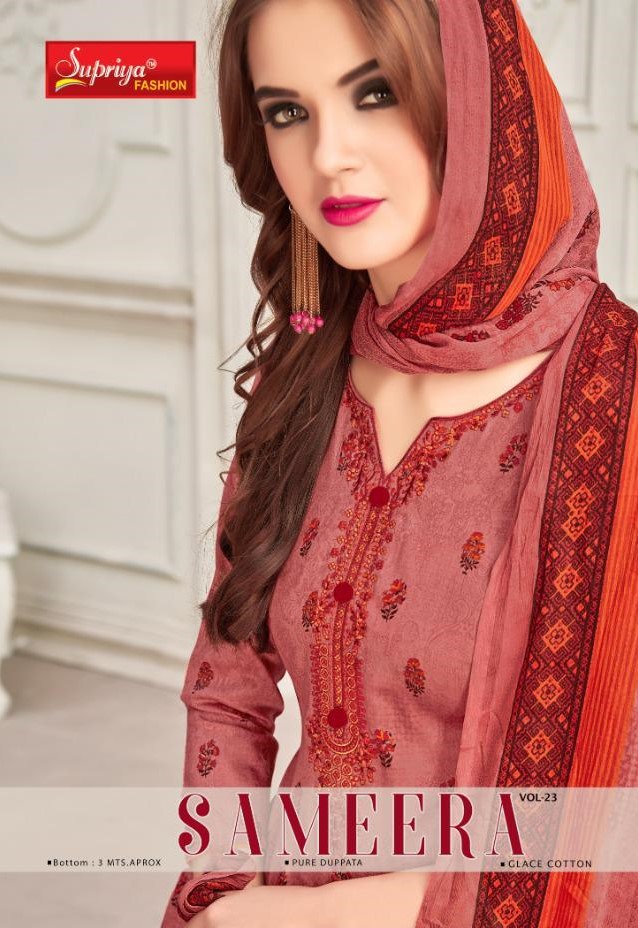 Sameera Vol-23 By Supriya Fashion 23001 To 23010 Series Beautiful Suits Stylish Fancy Colorful Party Wear & Ethnic Wear Glace Cotton With Embroidery Dresses At Wholesale Price