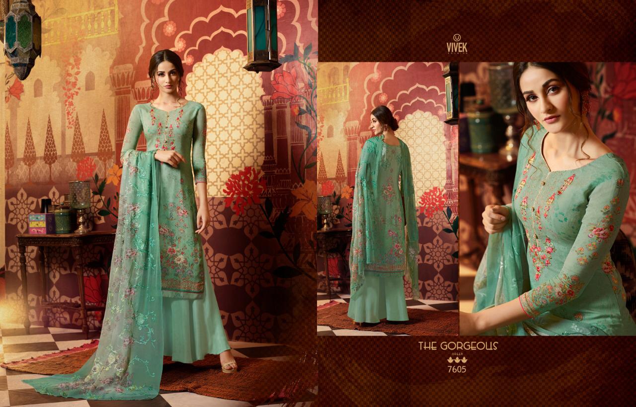 Sameera Vol-6 By Vivek Fashion 7601 To 7608 Series Indian Traditional Wear Collection Beautiful Stylish Fancy Colorful Party Wear & Occasional Wear Pure Georgette Embroidery Dresses At Wholesale Price