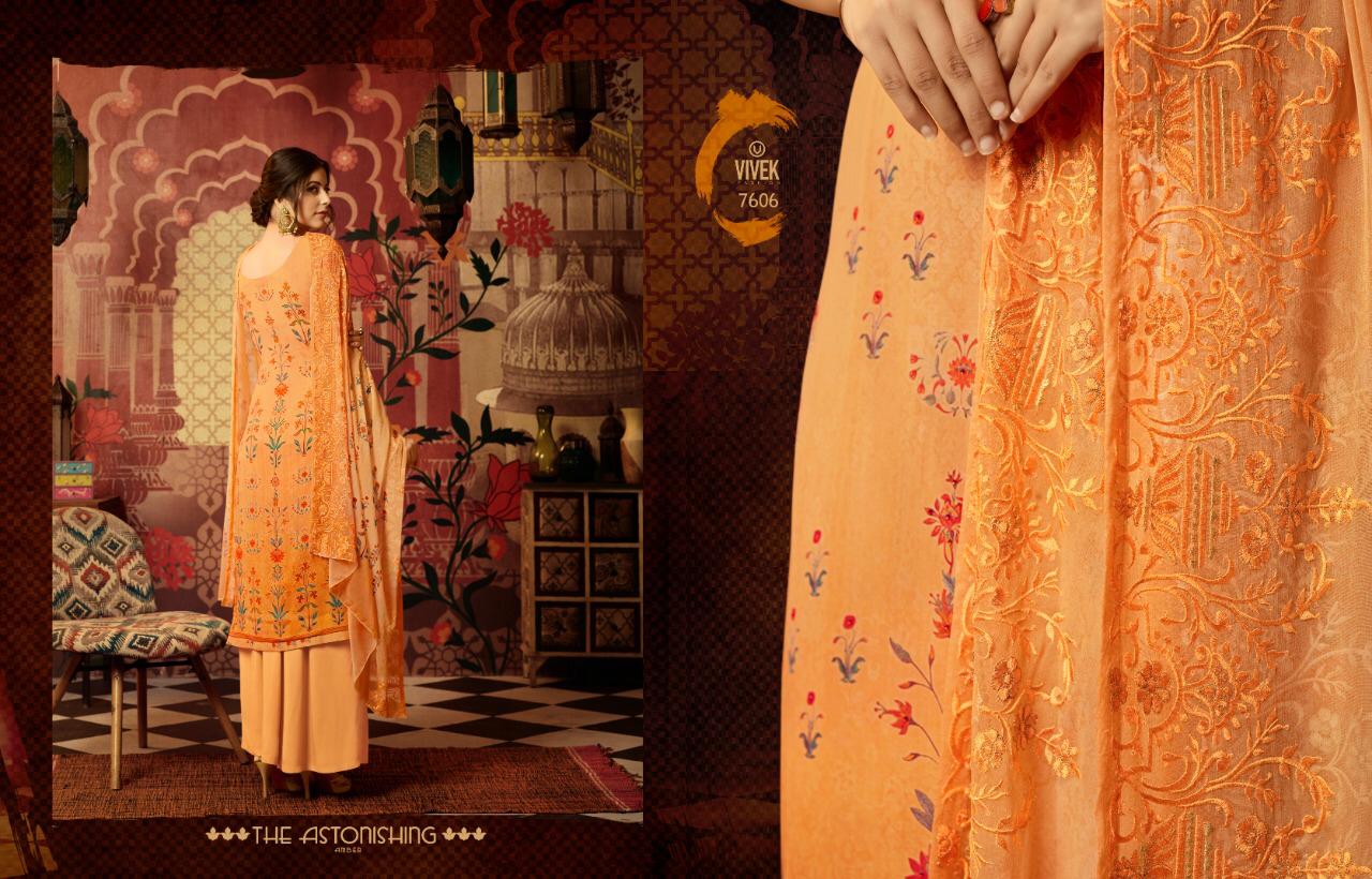 Sameera Vol-6 By Vivek Fashion 7601 To 7608 Series Indian Traditional Wear Collection Beautiful Stylish Fancy Colorful Party Wear & Occasional Wear Pure Georgette Embroidery Dresses At Wholesale Price