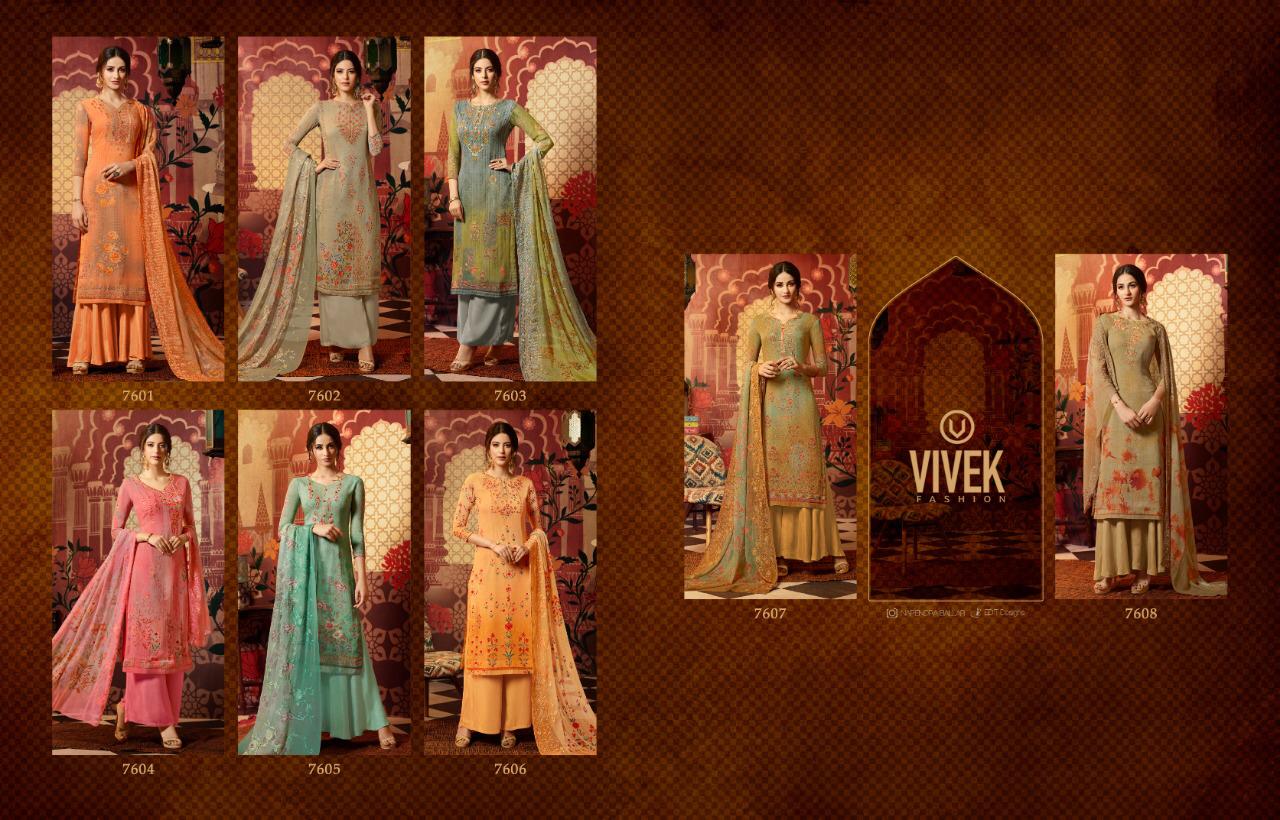 Sameera Vol-6 By Vivek Fashion 7601 To 7608 Series Indian Traditional Wear Collection Beautiful Stylish Fancy Colorful Party Wear & Occasional Wear Pure Georgette Embroidery Dresses At Wholesale Price