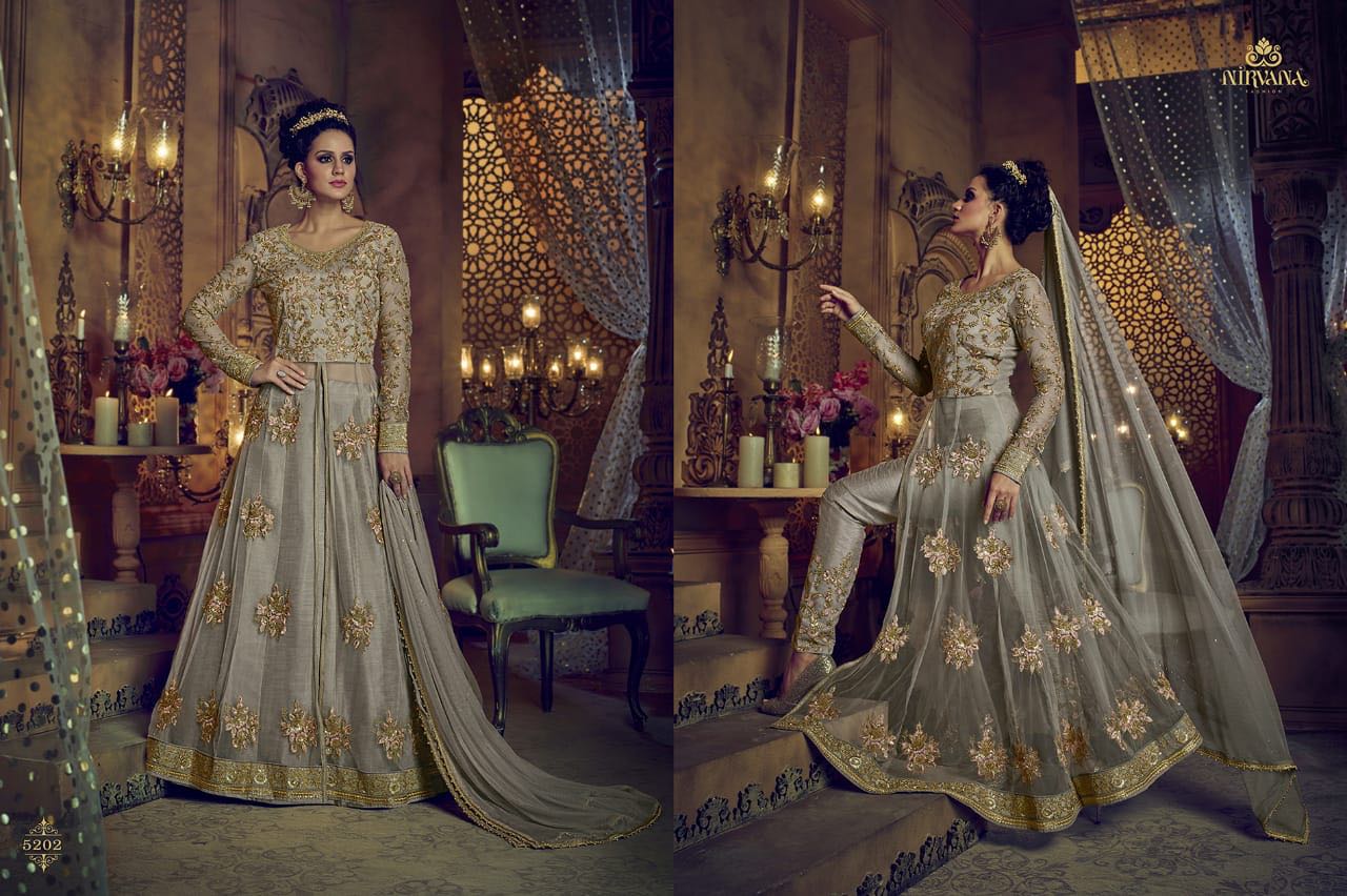 Sampann-2 By Nirvana Fashion 5201 To 5208 Series Bridal Wear Collection Designer Colorful Stylish Fancy Beautiful Party Wear & Occasional Wear Net & Silk Embroidered Dresses At Wholesale Price